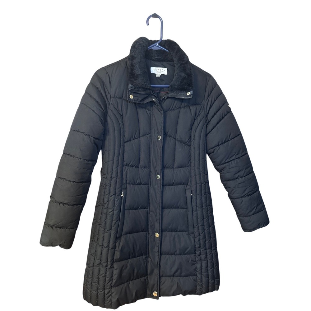 Laundry by Shelli Segal Puffer Coat Jacket w/ Fur Hood & Pockets‎ Black Small
